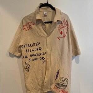 Zara Beige Graphic Casual Shirt